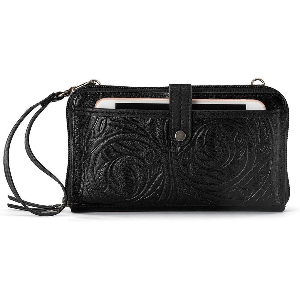 imageThe Sak Iris Smartphone Cross Body BagBlack Emboss Leather