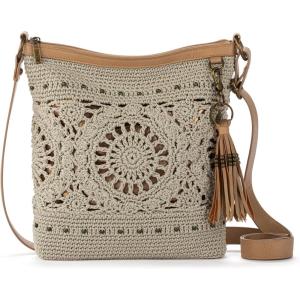 The Sak Lucia Crossbody Bag in Crochet, Convertible Purse with Adjustable Shoulder Strap(Natural Grey Medallion)
