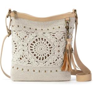 The Sak Lucia Crossbody Bag in Crochet, Convertible Purse with Adjustable Shoulder Strap(Natural Medallion)