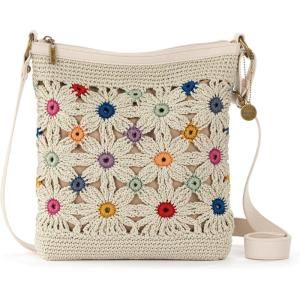 The Sak Lucia Crossbody Bag in Crochet, Convertible Purse with Adjustable Shoulder Strap(Natural Multi Flower)