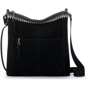 The Sak Lucia Crossbody Bag in Leather, Convertible Purse with Adjustable Strap(Black Suede Blanket)