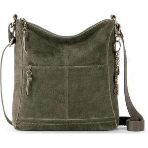 The Sak Lucia Crossbody Bag in Leather, Convertible Purse with Adjustable Strap(Moss Suede)