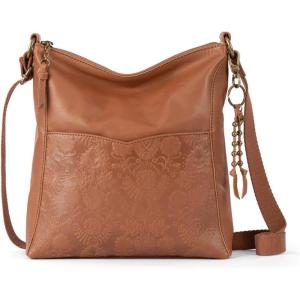 The Sak Lucia Crossbody Bag in Leather, Convertible Purse with Adjustable Strap(Tobacco Floral Emboss)