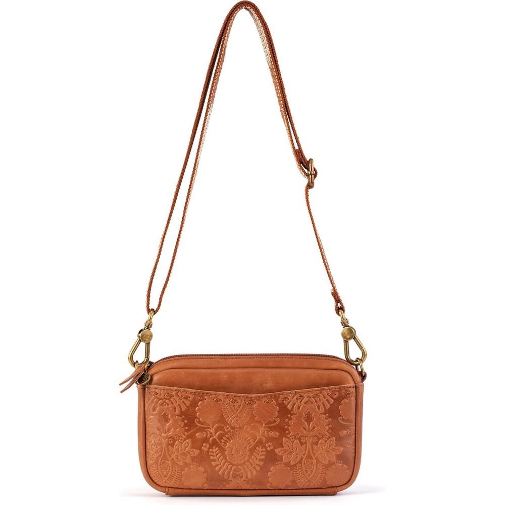 imageThe Sak womens Cora Leather CrossbodyTobacco Floral Embossed