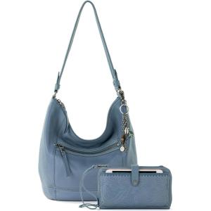 The Sak Sequoia Hobo Bag & Iris Large Smartphone Crossbody Bag In Leather – Purse Set For Everyday And Travel – Maritime Bundle