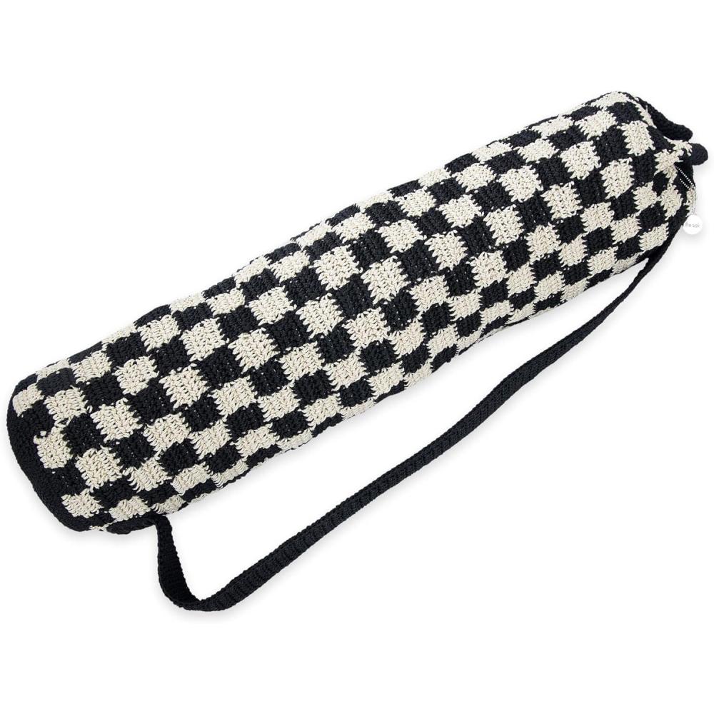 imageThe Sak Yoga Mat Bag in Crochet Drawstring Closure Black Check