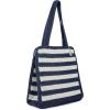 The Sak Ellen Insulated Tote in Crochet, Double Handle Straps, Denim Stripe