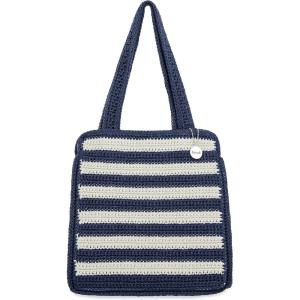 The Sak Ellen Insulated Tote in Crochet, Double Handle Straps, Denim Stripe