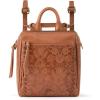 The Sak Loyola Mini Backpack in Leather, Convertible Design with Adjustable Strap, Black(Tobacco Floral Embosseed)