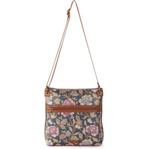 The Sak Esperato Nylon Flat Crossbody in Eco Twill, Adjustable Repreve Webbing Strap(Sapphire Bali Blossom)
