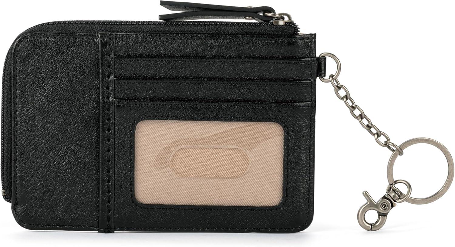 imageThe Sak Iris Wallet in Leather Elevated Card Holder with Keychain RosewoodBlack Leaf Emboss