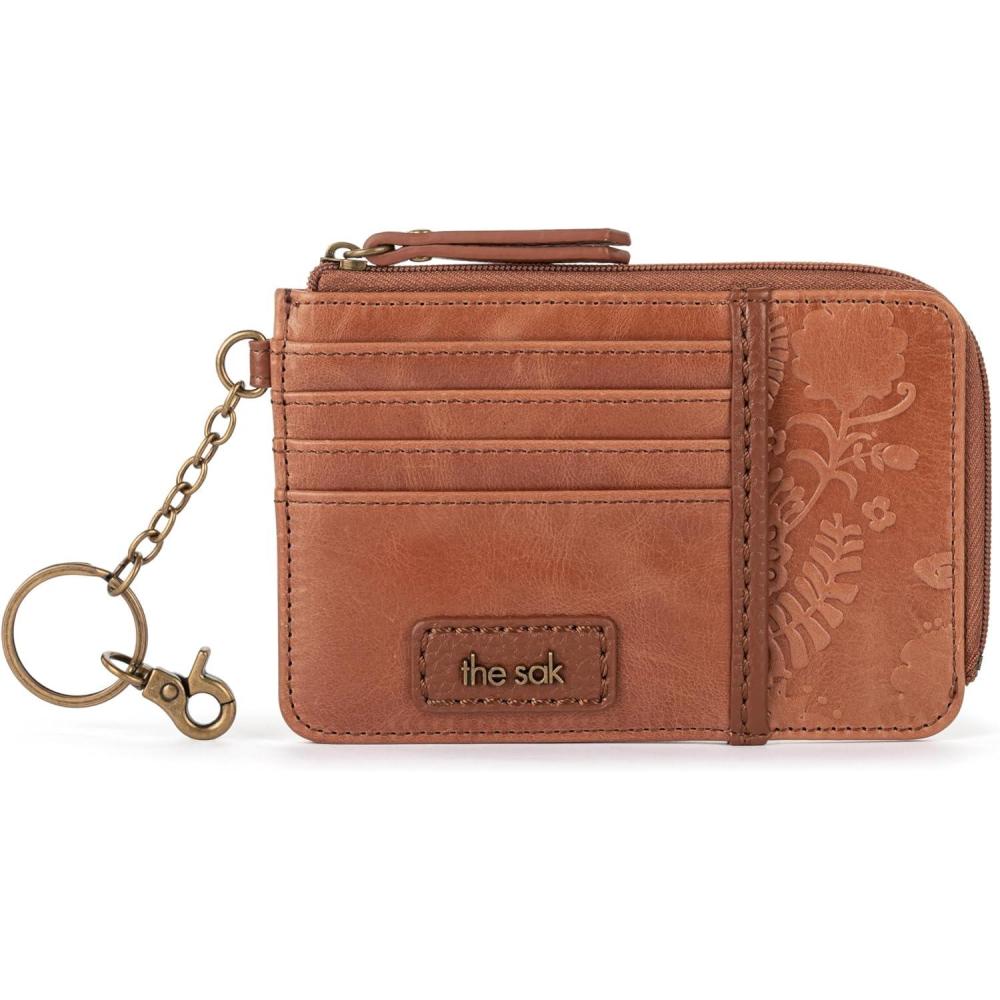 imageThe Sak Iris Wallet in Leather Elevated Card Holder with Keychain RosewoodTobacco Floral Emboss