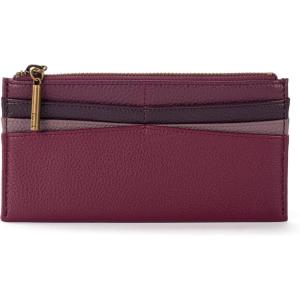The Sak Neva Large Card Wallet – Slim Leather Wallet for Women – Card Holder With 6 Credit Card Slots & Zipper Closure | Large(Currant Block)