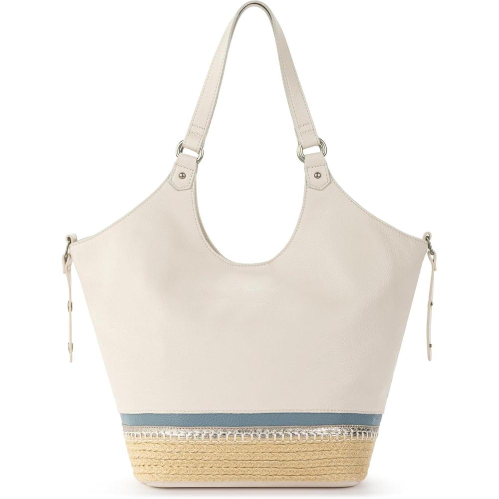 imageThe Sak Roma Shopper in Leather Double Leather Shoulder Straps Coastal Block Espadrille