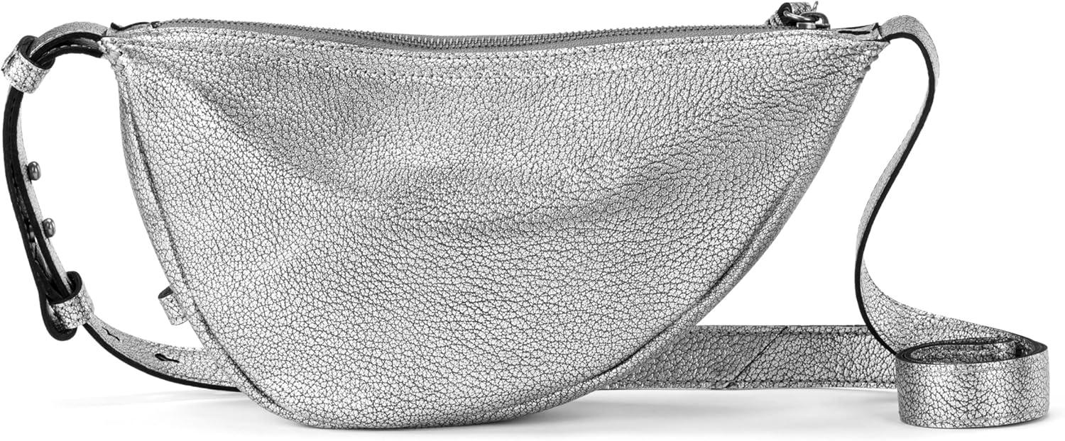 imageThe Sak Tess Sling Purse Small Womans Crossbody Bag For Everyday amp Travel Handbag With Zipper Closure amp Adjustable StrapDark Silver Leather