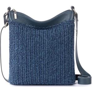 The Sak Lucia Crossbody Bag in Crochet, Convertible Purse with Adjustable Shoulder Strap(Denim Tonal Straw)