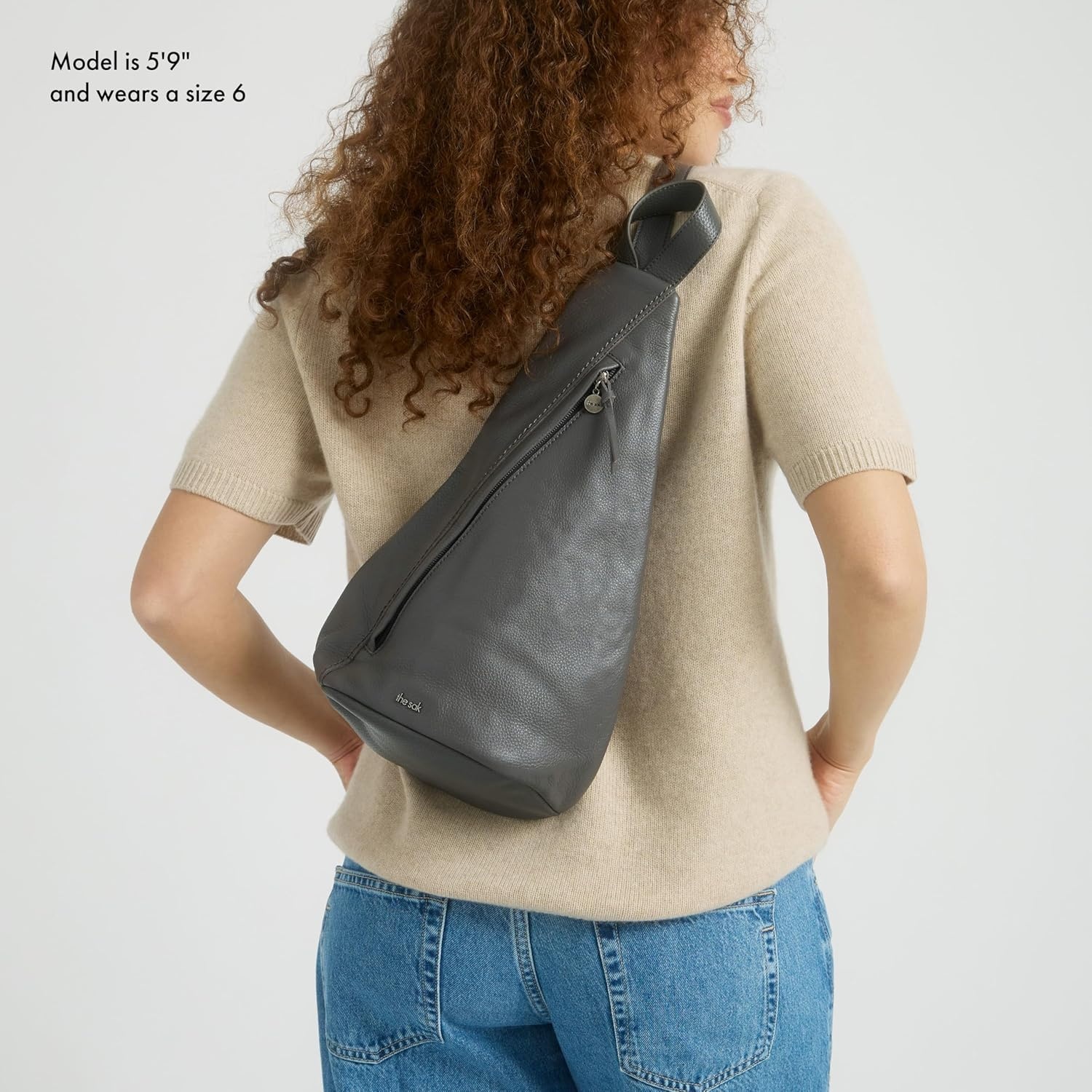 imageThe Sak Geo Sling Backpack in Crochet Single Sling Shoulder Strap MushroomSlate