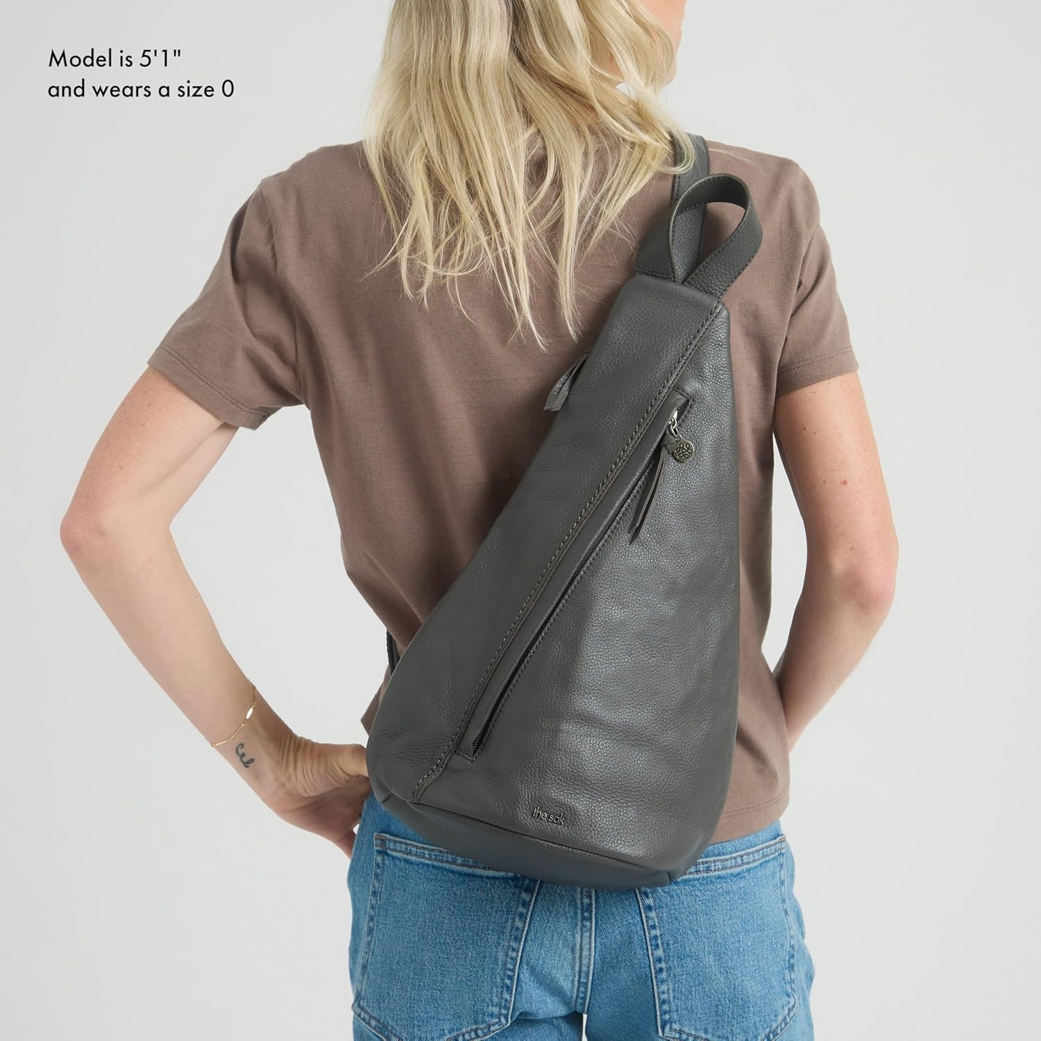 imageThe Sak Geo Sling Backpack in Crochet Single Sling Shoulder Strap MushroomSlate