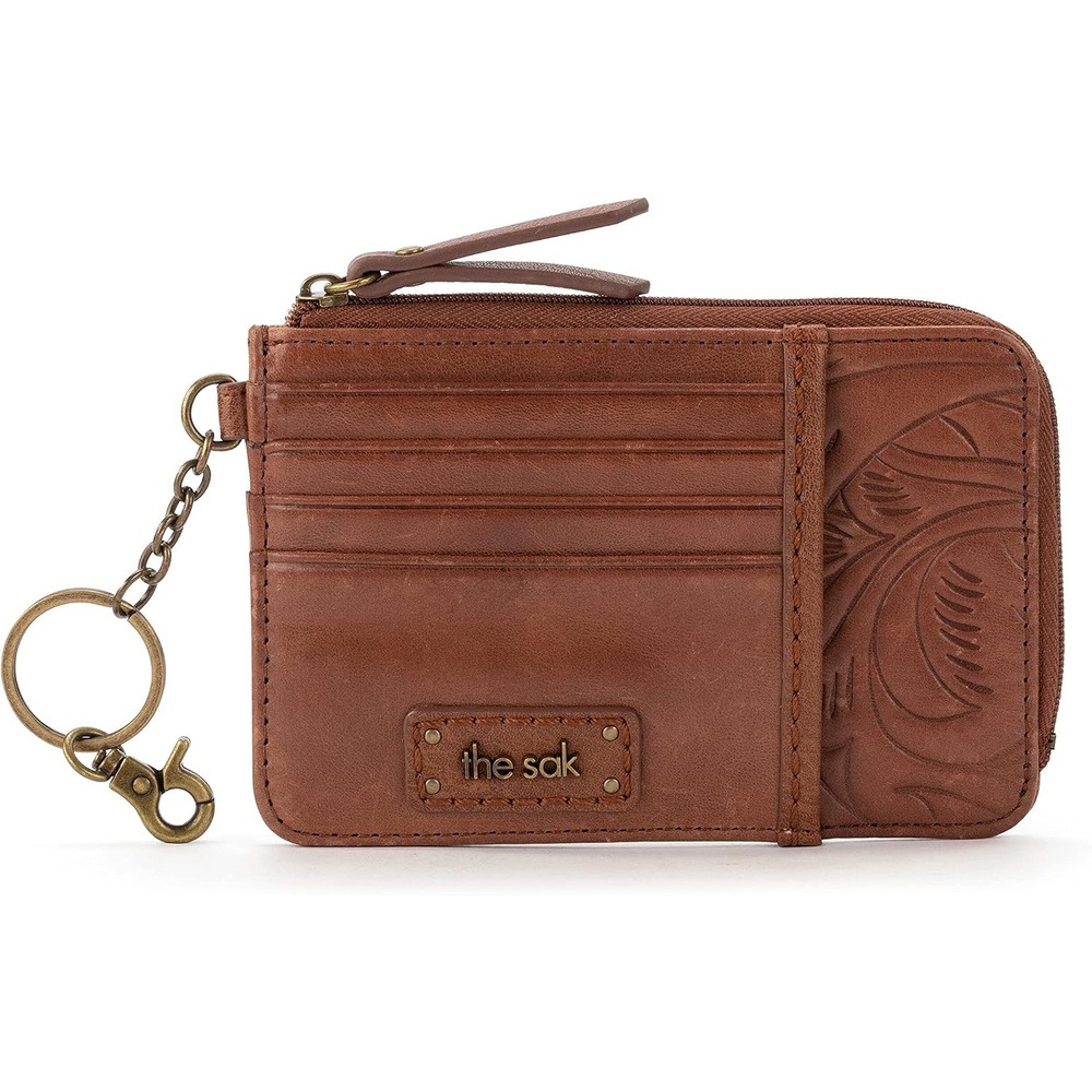 image:imageThe Sak Iris Wallet in Leather Elevated Card Holder with Keychain Teak Leaf Embossed