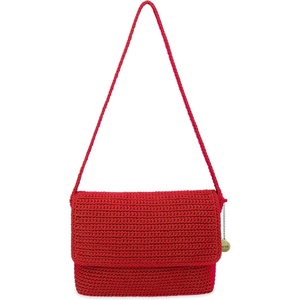 The Sak Marlow Flap Shoulder Bag – Hand‑Crocheted Women’s Purse Made from Recycled Materials – Soft, Durable Shoulder Strap(Scarlet)